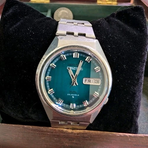 Vintage 1973 Seiko 5 Actus SS 6106-7690 Emerald Green Curtain Dial 25J JDM