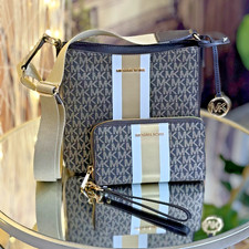 Bolso Bandolera Michael Kors Jet Set Viaje SM Firma Logo + Conjunto Cartera Marrón