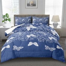 Butterfly Blue Comforter Set,Blue Floral Bedding Set for Full Mmbz250723 6