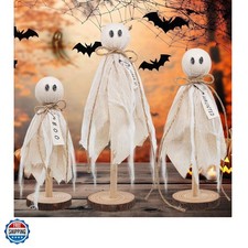Wooden Ghost Halloween Decorations Indoor  Set of 3 Sizes Rustic Shelf Sitter...