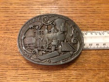 Steam Train Locomotive Railroad Oval Belt Buckle 1970s Vintage