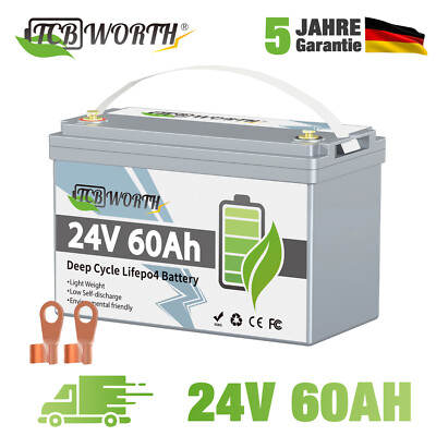 24V LiFePO4 Akku 60Ah Lithium Batterie mit 60A BMS für Solar Wohnmobil Boot RV