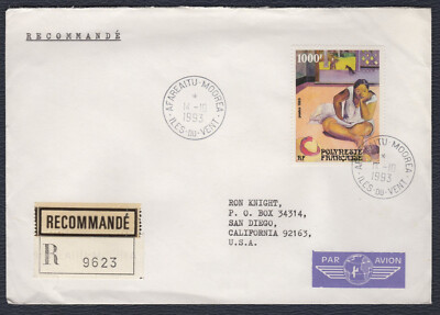 FRENCH POLYNESIA 1993, Gauguin 1000 Fr, Registered Cover to USA, Yv 346, Mi 545