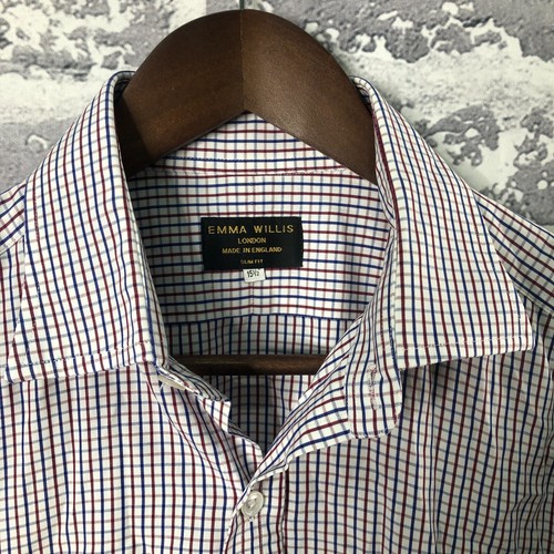 Camicia Emma Willis uomo 15,5 slim fit polsino francese rosso bianco blu made in England - Foto 2 di 13
