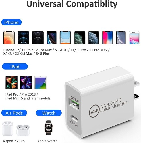 For iPhone 14 13 12 11 XR 8 20W Fast Charger Block USB Type C Wall Power Adapter - Picture 13 of 15