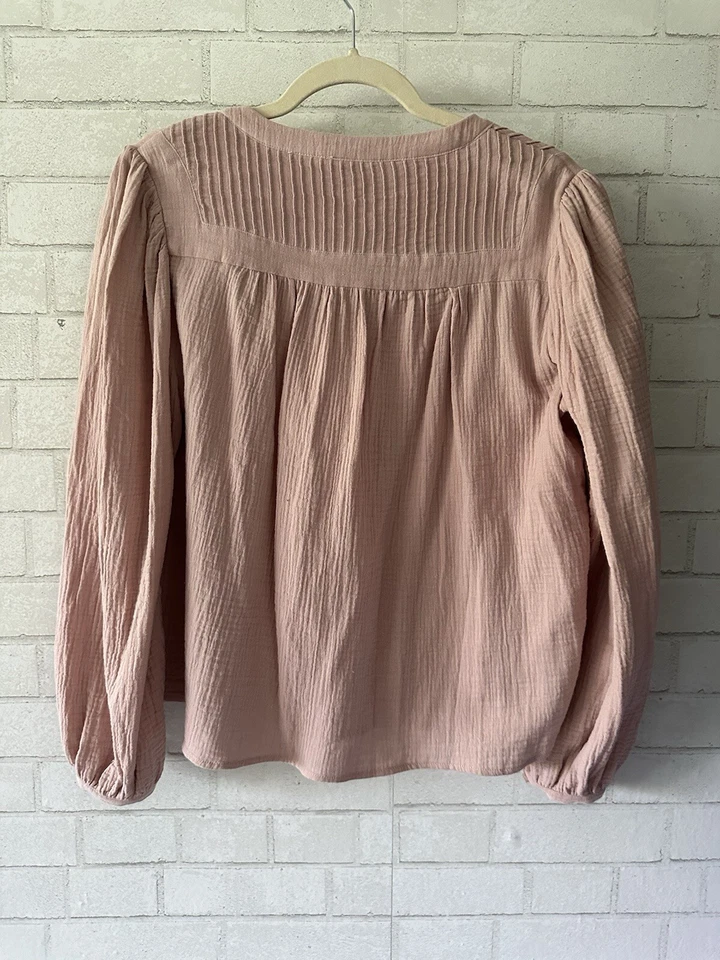 Blusa Magashonei Top Rosa Média Gaze Crinkly Algodão Orgânico Fluido Boêmio - Imagem 3 de 4