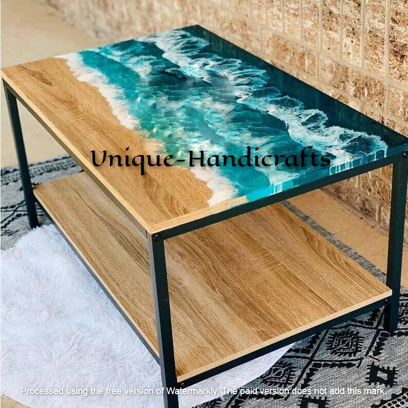 Ocean Coffee Slab Top, Epoxy Wooden Custom Drink Table Top, Living Furniture Top