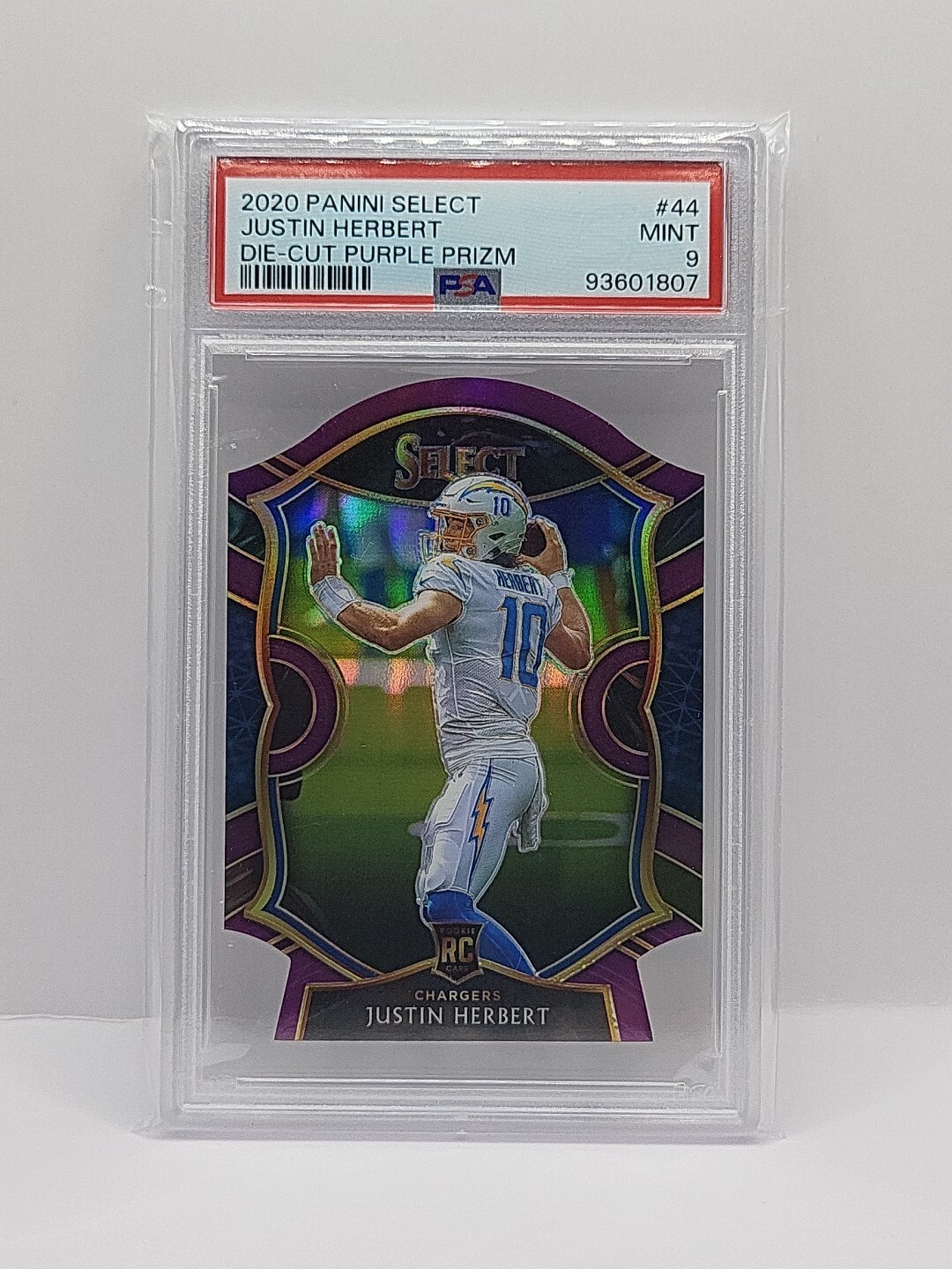 2020 Select Justin Herbert Concourse Die Cut Purple Prizm RC #44 PSA 9 MINT
