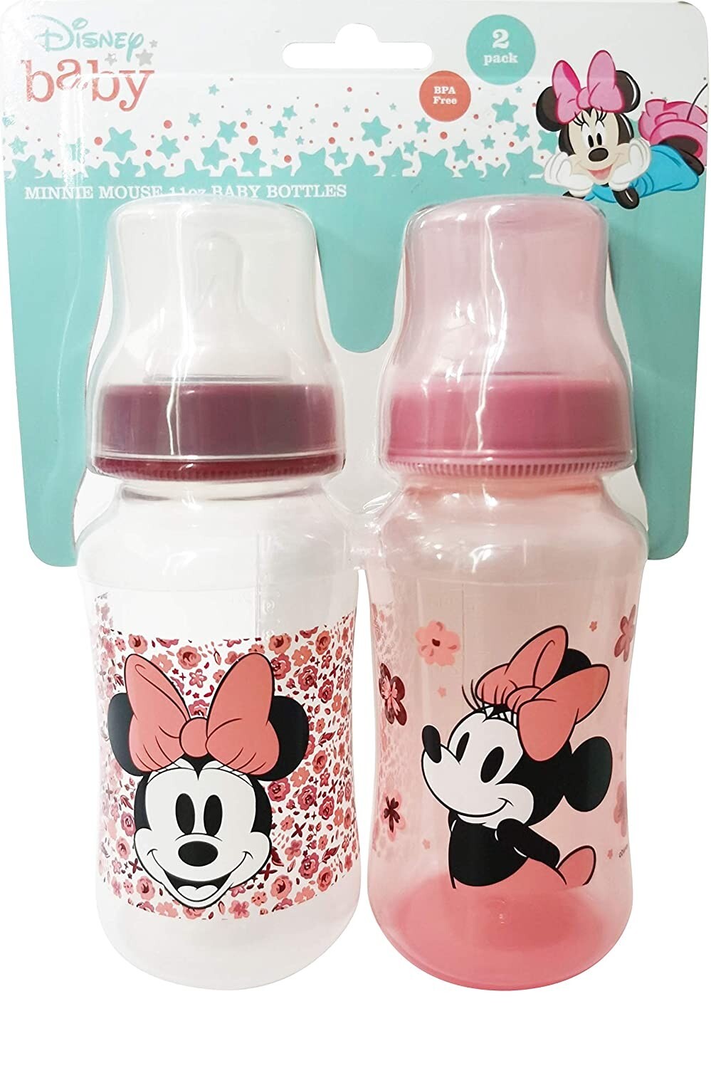Cudlie Disney Baby Girl 11 oz Pack of 2 Baby Bottles, Minnie