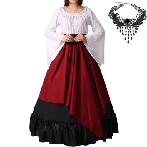 Medieval Women Dress Renaissance Lady Dress Pirate Tavern Wench Peasant Costume - Picture 1 of 15