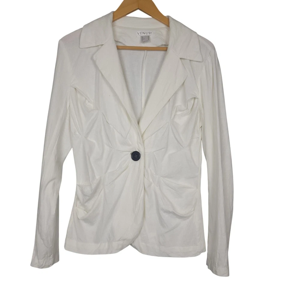 Venus Women's Linen Blend Jacket & Pant Set Sz 6 Breezy Lightweight White - Image 2 of 4