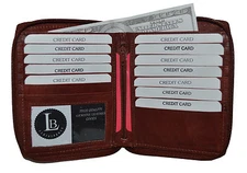 Leatherboss Genuine Leather Hipster Zipper Credit Card Holder Wallet , Brown