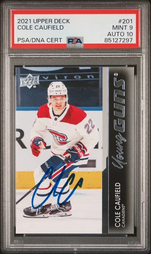 COLE CAUFIELD Signed 2021-22 UD YOUNG GUNS #210 Auto ROOKIE CARD RC PSA 9/10!