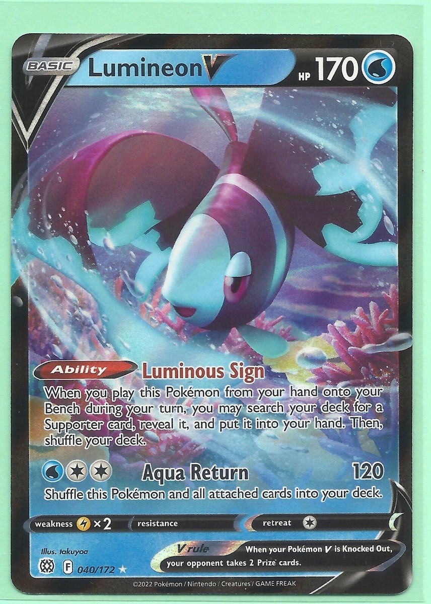 pokemon card lumineon 2023 Sword And Shield Crown Zenith Gg39 Full Art/lumineon V PSA 10 Graded 155/172 / Ultra Rare Card Type / HP / Stage LUMINEON V 040/172 BRILLIANT STARS