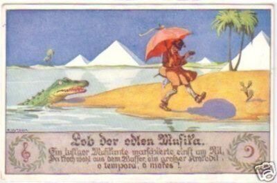 26407 Humor Postcard ''Praise of Noble Music'' Crocodile Circa 1915