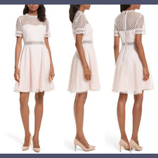 NWT Ted Baker Graycee Lace Skater Dress in Nude/Pink [SZ 4 TB ] #M931
