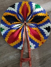 West African, Ankara Cloth and Leather Fans, Assorted Styles,