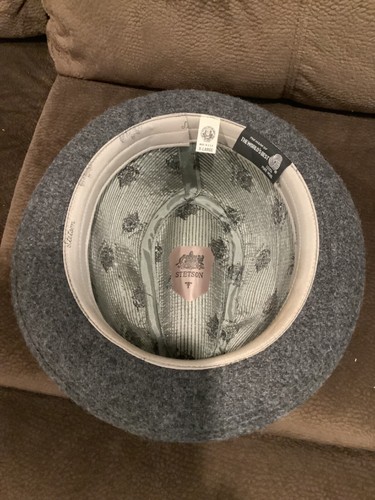 Stetson Vintage Fedora Grey Wool Hat Cap XL Mens + Feather + Gold Logo Rare USA - Picture 7 of 13