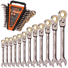 12PC Flex-Head Ratcheting Wrench Set Set with Organizer SAE Combination Spanner