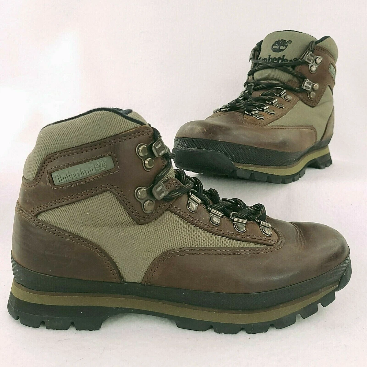 Timberland Euro Hiking Boot Womens Sz 8.5 Green Brown Leather Waterproof Cordura