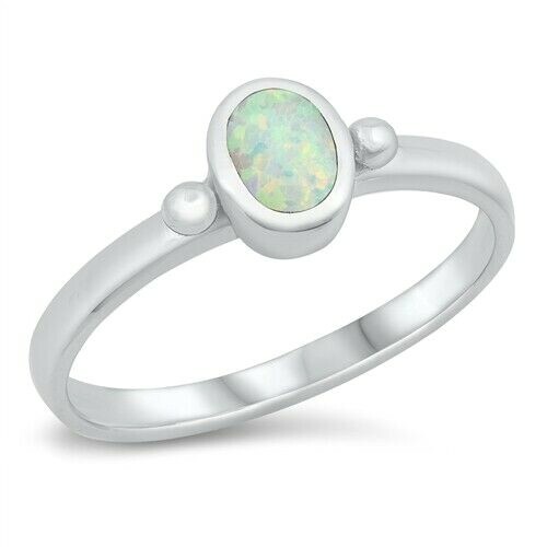 7mm White Lab Opal Sterling Silver Ring Size 9-image