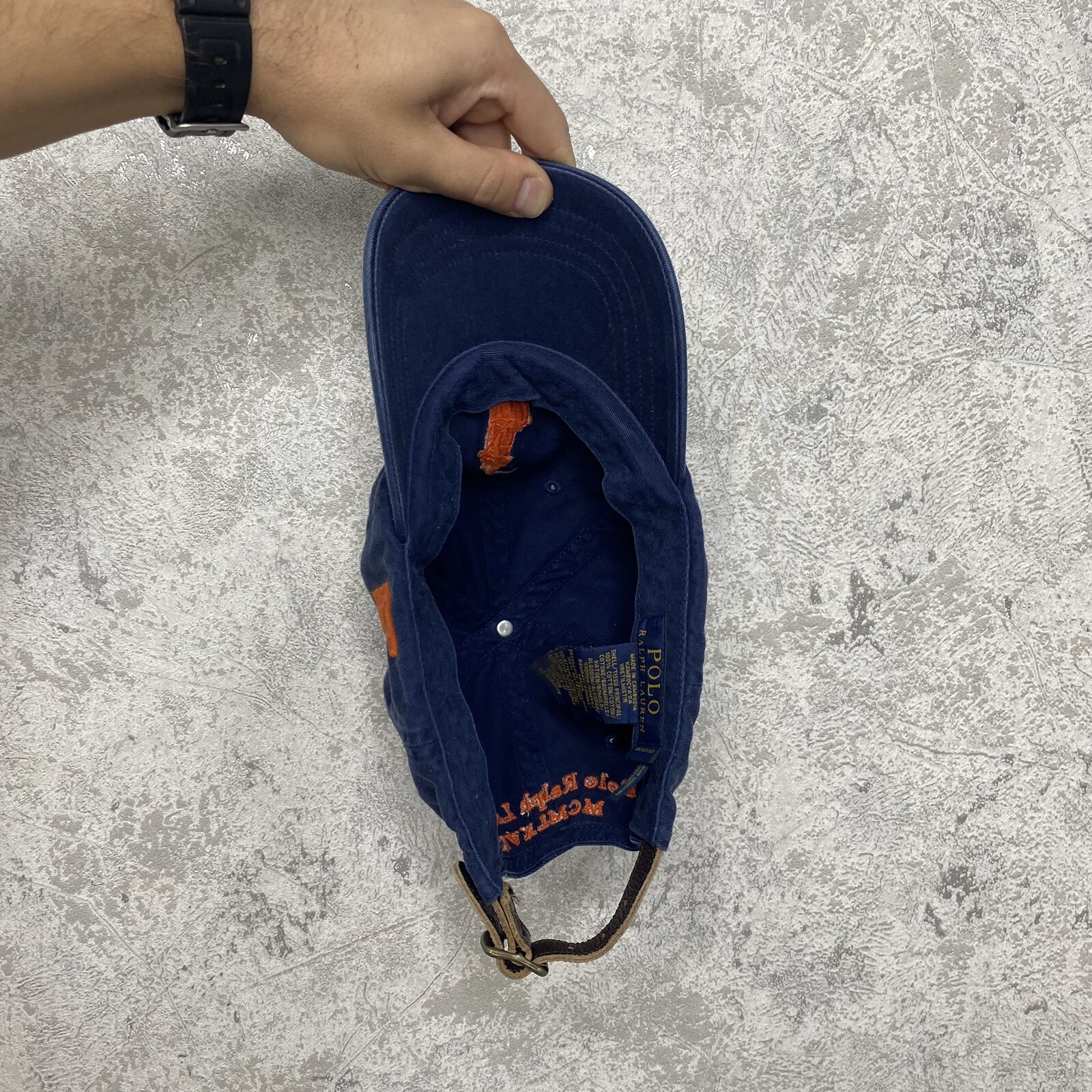 Cappello Polo Ralph Lauren Big Pony Berretto MCMLXVII Pelle Strapback Blu Arancione