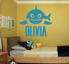 SHARK WALL VINYL DECAL REMOVABLE STICKER LARGE 22X25" PERSONALIZE NAME FOR FREE