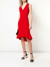 ALICE + OLIVIA Red Glenna V-Neck Ruffle Asymmetric Fluted Cocktail Dress 8 = M