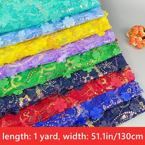 Tissu Maille Sequin Dentelle Brillant - Motif Floral - Pour Robe Mariage Soirée DIY