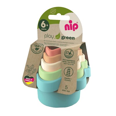 nip Play Green Stapelbecher, nachhaltiges Babyspielzeug ab 6 Monaten, 5-teilig