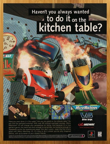 1997 Micro Machines V3 Playstation 1 PS1 Vintage Print Ad/Poster Video Game Art