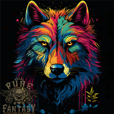 Colourful Fantasy Wolf Face Mens T-Shirt 100% Cotton