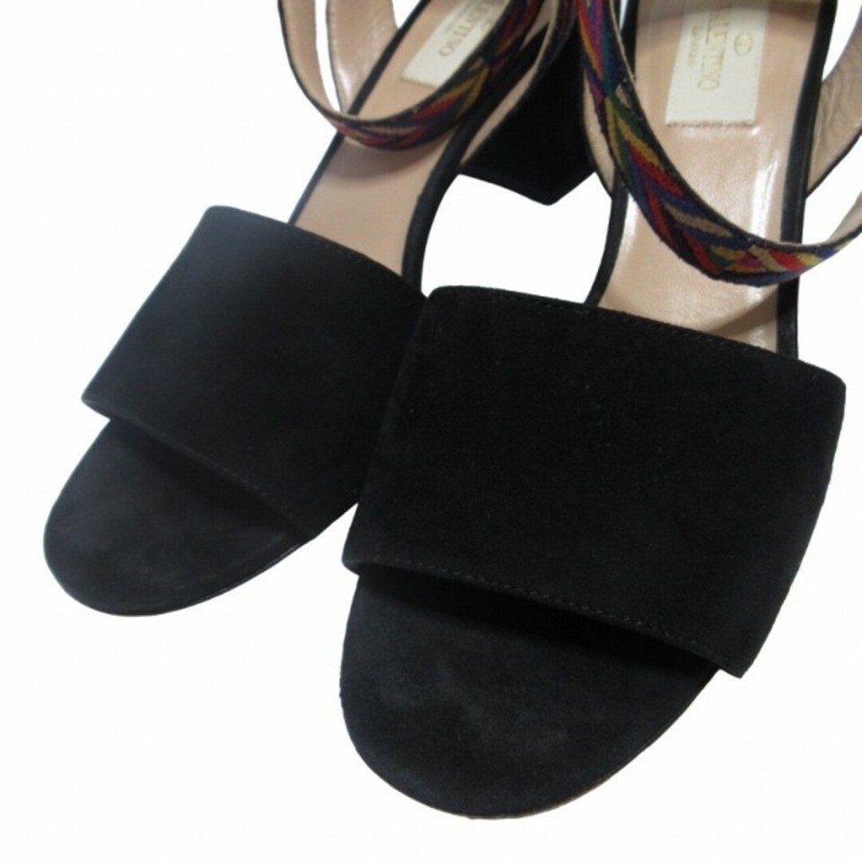 Valentino Garavani Chevron Block Heel Ankle Strap Suede Sandals Made in