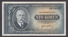 [XF, No tears or Holes] 1945 Czechoslovakia 100 Korun P-63a GB184843 [016-2]
