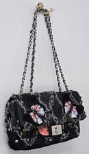 Sondra Roberts Black To Gray Denim Embroidery Beads Butterflies Women Bag Purse