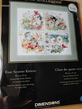 oop rare Dimensions cross stitch kit 35154 FOUR SEASONS KITTENS