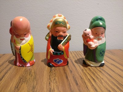 Folk Art Vintage Chinese Wuxi Clay Figurines sanxing deities