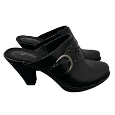 EuroSoft Sofft Womens Size 7.5M Coraline Black Leather Heeled Clogs Boho Hippie