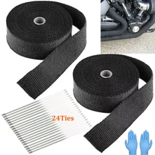 2 Roll x 2" 50FT Black Exhaust Wrap Header Manifold Fiberglass Heat Wrap Tape