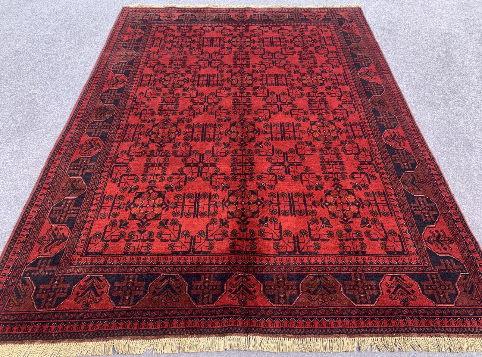 Fine Quality Hand Knotted Afghan Khal Muhammadi Wool Area Rug 7.8 x 5.8 Ft