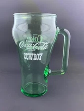 Vintage 1980's Coca-Cola Cowboy Whataburger Green Glass Handled Mug - Rare