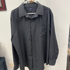 Croft  Barrow Size XL Black/ Grey Striped Button Up Dress Shirt