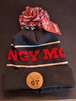 Mangy Moose Beanie Hat Jackson Hole WY NWT Black Red Pom Knit Cap Since 1967