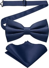Men's Solid Color Pre-Tied Bow Tie  Pocket Square Set Formal Wedding Tuxedo