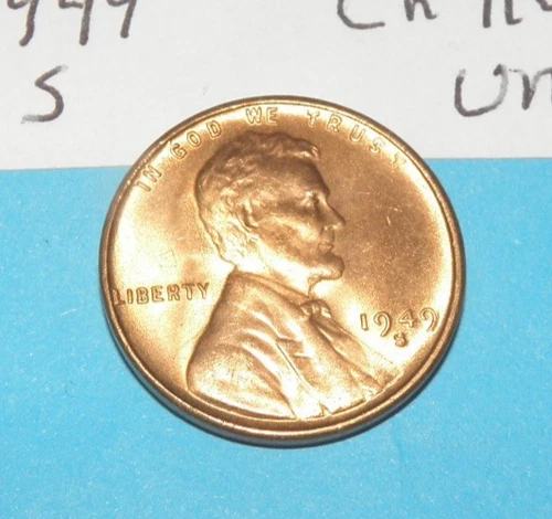 1949 S      LINCOLN WHEAT CENT   CHOICE RED UNCIRCULATED  #2