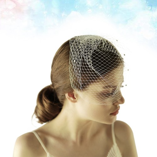 Velo corto da sposa vintage fatto a mano coperto viso rete garza con lucido - Foto 5 di 11