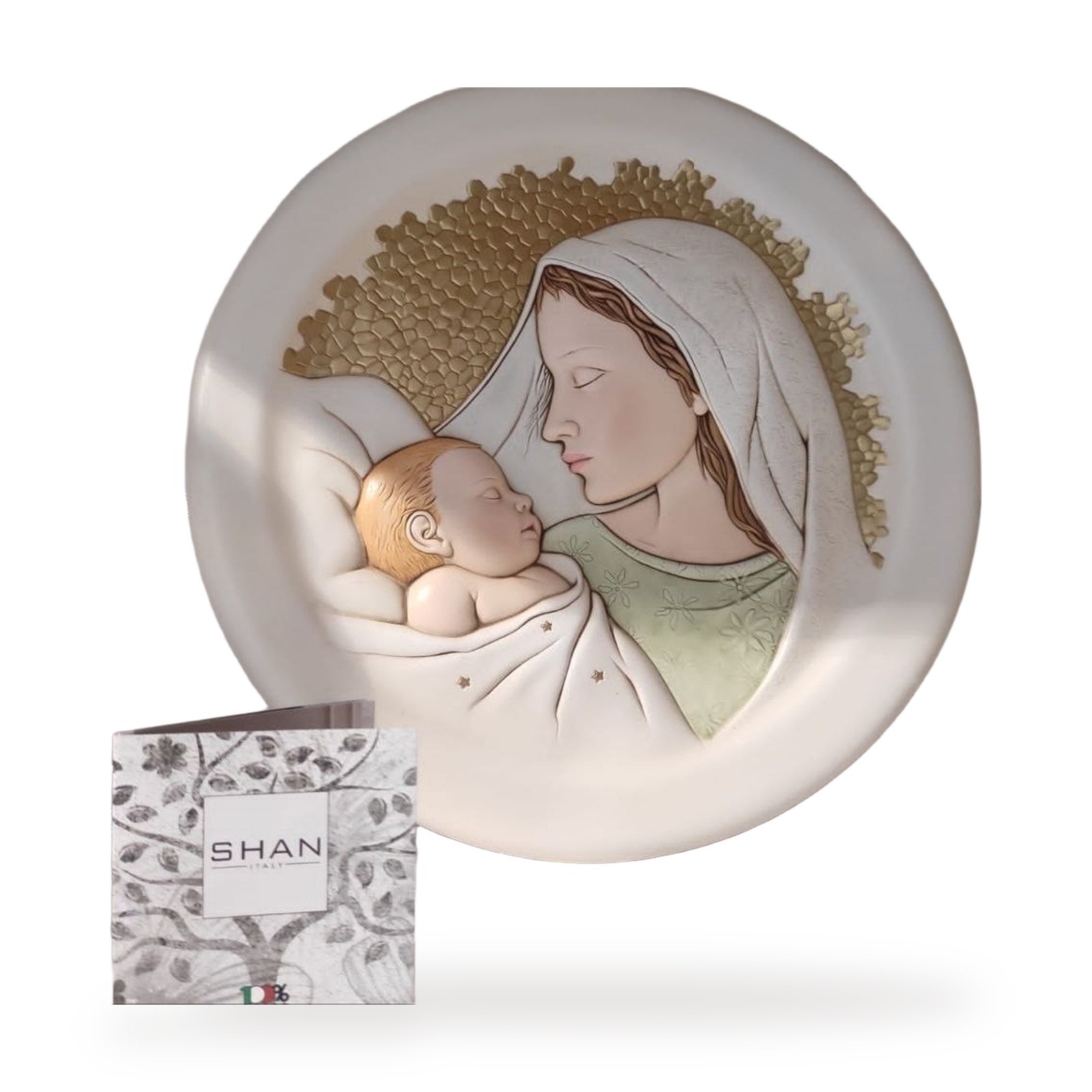 Shan Madonna con Bambino Ceramica Colorata Diametro 32 arte sacra regalo