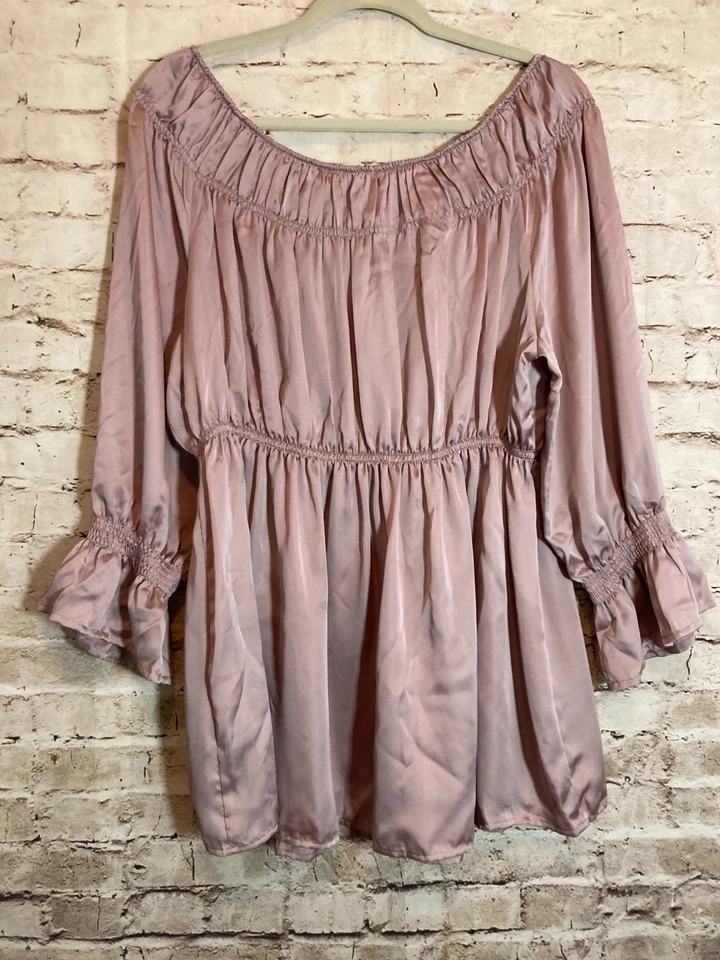 Violet & Claire Babydoll Top Womens XL Purple Satin Milk Maid Romantic Feminine - Image 3 of 4