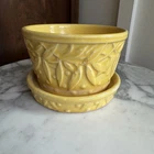 Vintage Yellow McCOY Leaves 4' Hobnail Pot w/ Attached Saucer