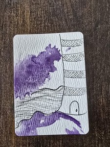 ACEO Original Art by SY Lighthouse Ocean Fog Minimalist Cliff Series Glitter 
